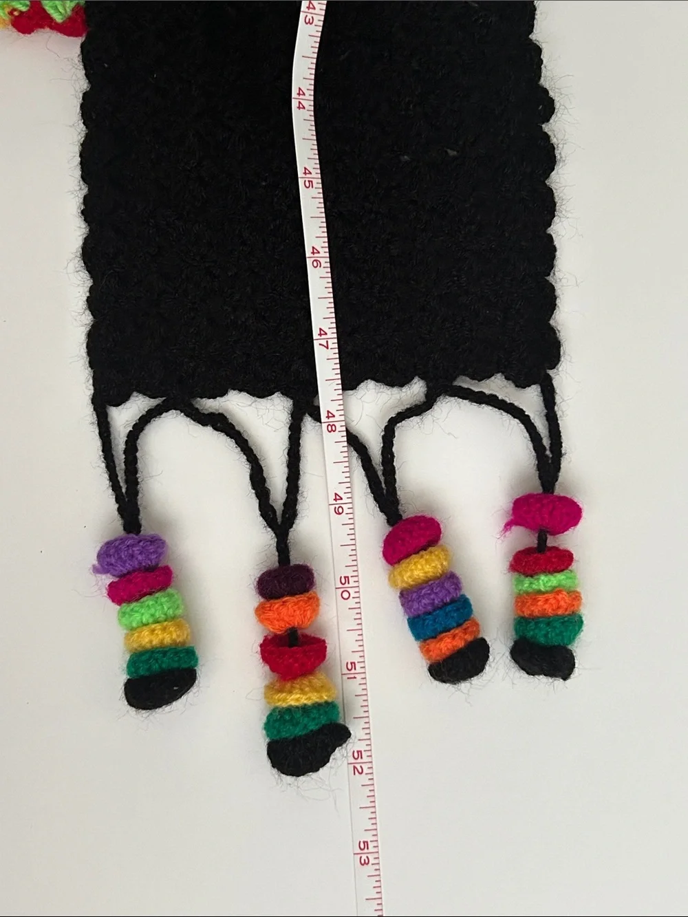 Handmade Black Multicolor Crochet wool Scarf